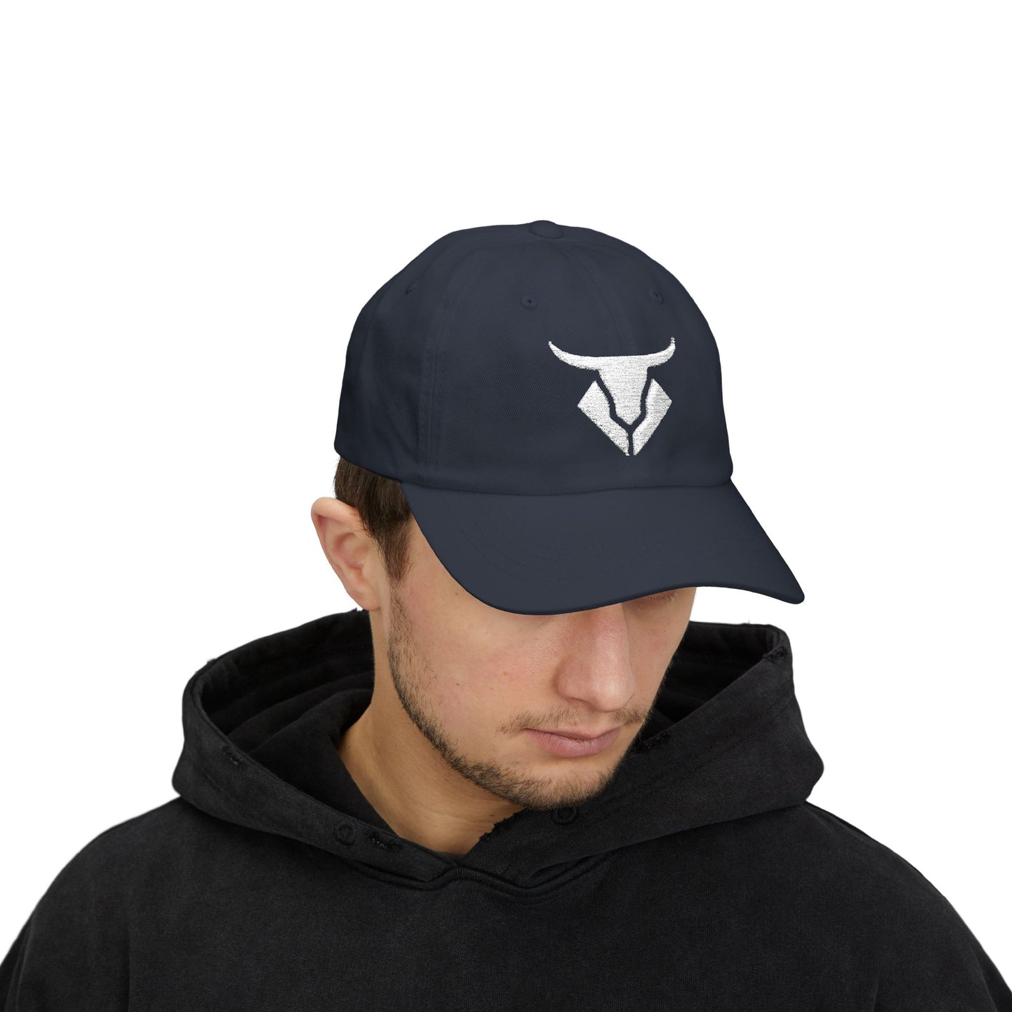 Embroidered Bull Logo Dad Cap — Classic Navy Baseball Hat