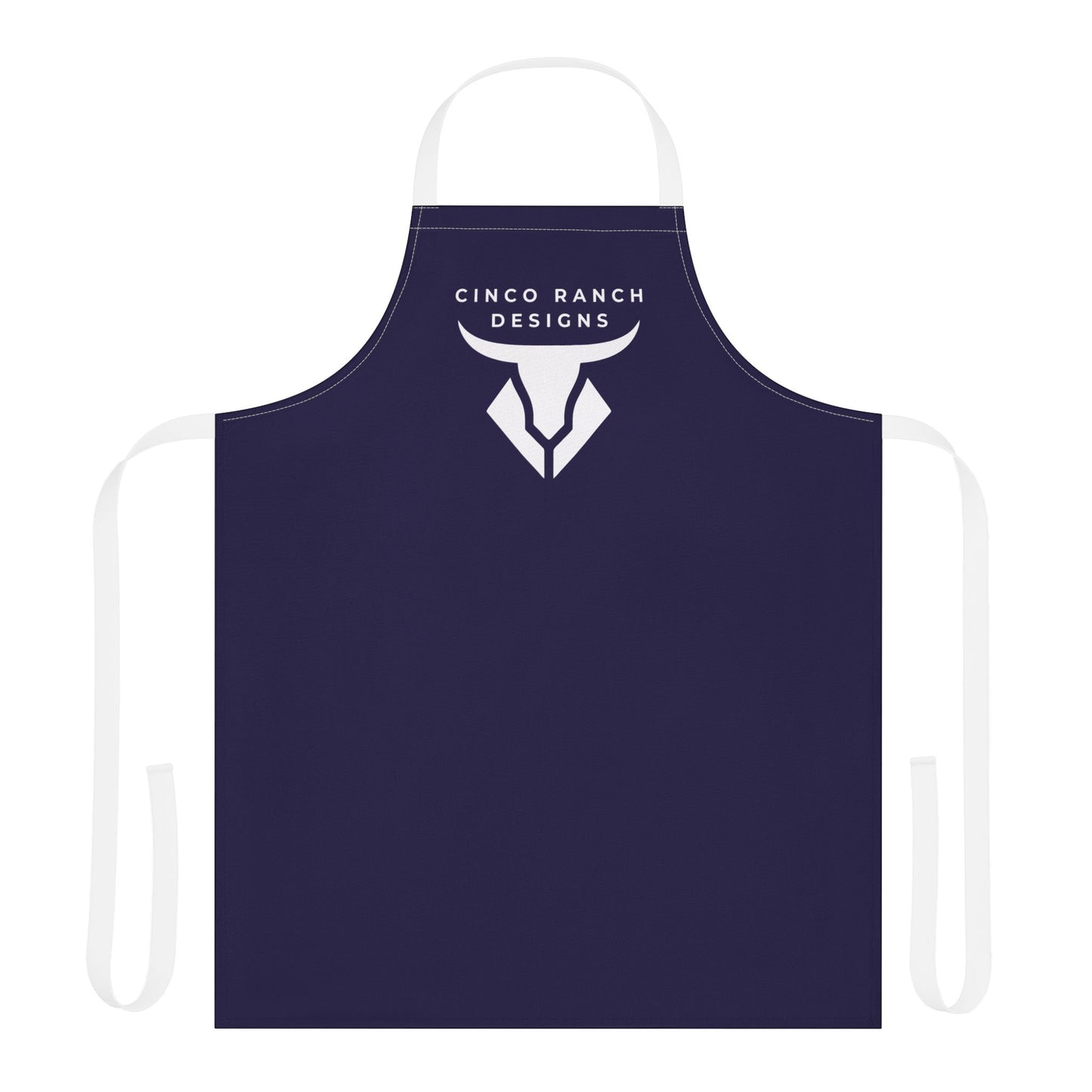 Cinco Ranch Designs Logo Chef Apron – Navy Kitchen & Grill Apron with White Straps