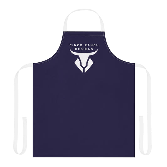 Cinco Ranch Designs Logo Chef Apron – Navy Kitchen & Grill Apron with White Straps