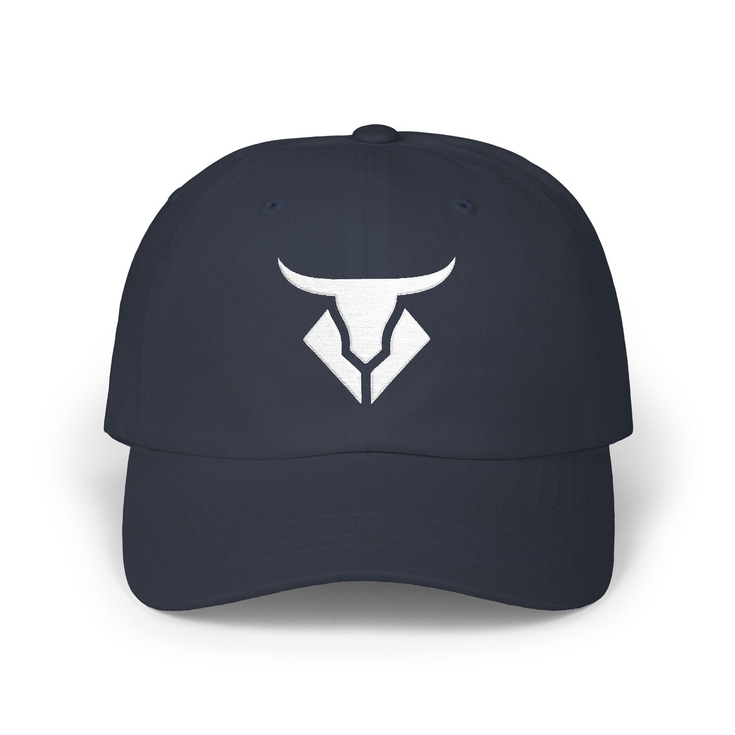 Embroidered Bull Logo Dad Cap — Classic Navy Baseball Hat